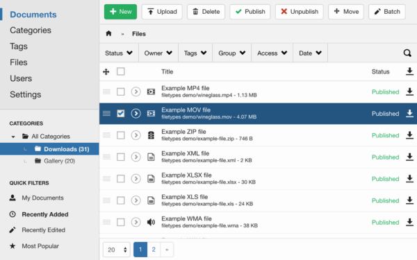 Docman file archive component for Joomla